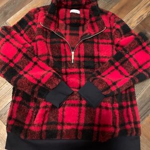 Ladies buffalo plaid quarter zip sweater